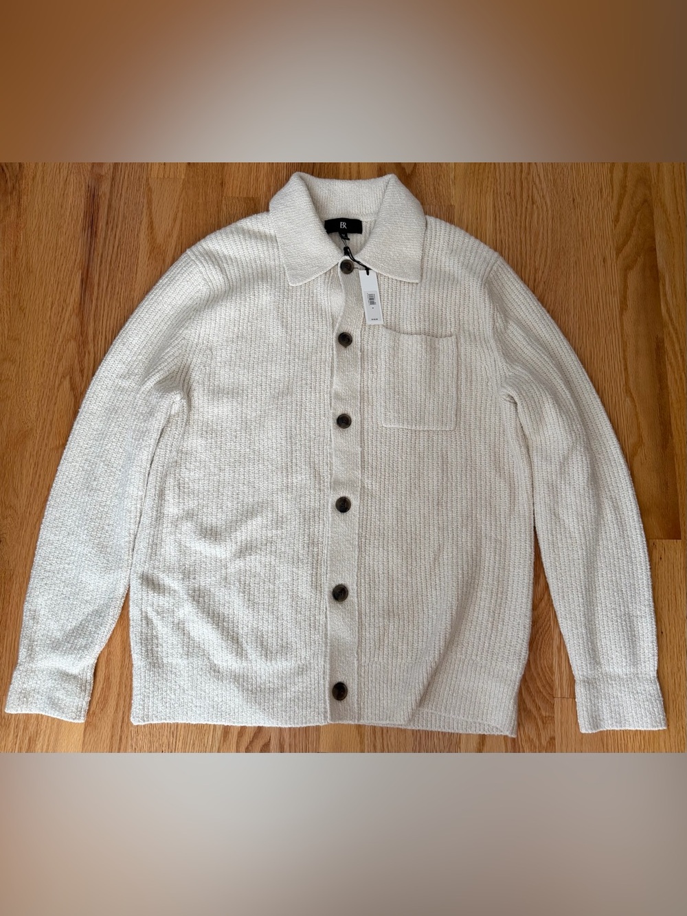 NWT Banana Republic Men’s M Cream Textured Knit Button Shirt Jacket